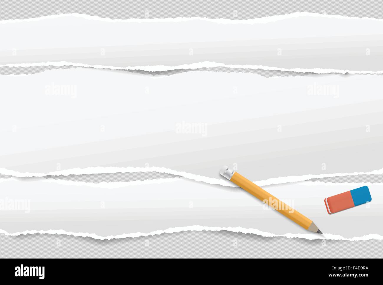 White oblungo di strisce di carta con bordo strappato in posizione orizzontale per carta nota posto su sfondo quadrato. Illustrazione Vettoriale Illustrazione Vettoriale