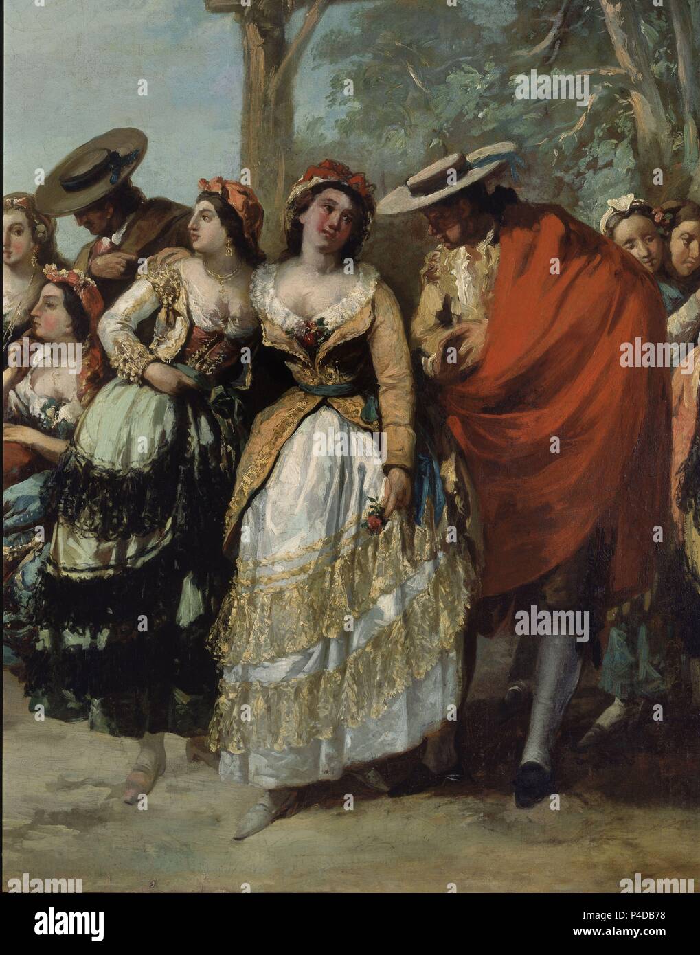 Fiesta en La Muñoza - Detalle, Maja y Majo. 1852-53. Olio su tela, 145x225 cm. L'Avana, Museo di Belle Arti. Autore: Eugenio Lucas Velazquez (1817-1870). Posizione: Museo Nacional de Bellas Artes di LA HABANA, CUBA. Foto Stock