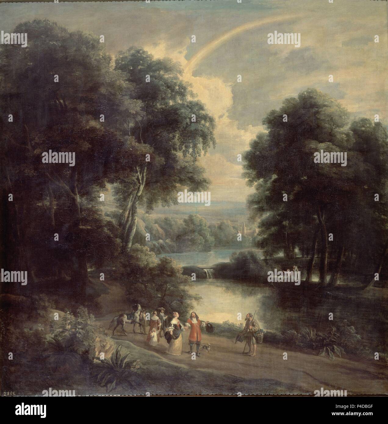 Il 'Paseo a la orilla de Río onu", secolo XVII, scuola fiamminga, olio su tela, 245 cm x 242 cm, P01359. Autore: Jacques d' Arthois (1613-1686). Posizione: Il MUSEO DEL PRADO-PINTURA, MADRID, Spagna. Foto Stock