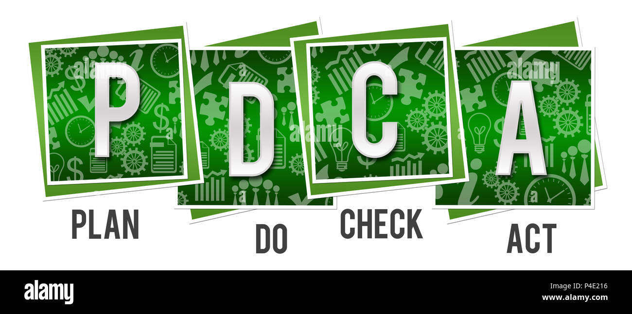PDCA - Plan Do Check Act Green Business blocchi di texture Foto Stock