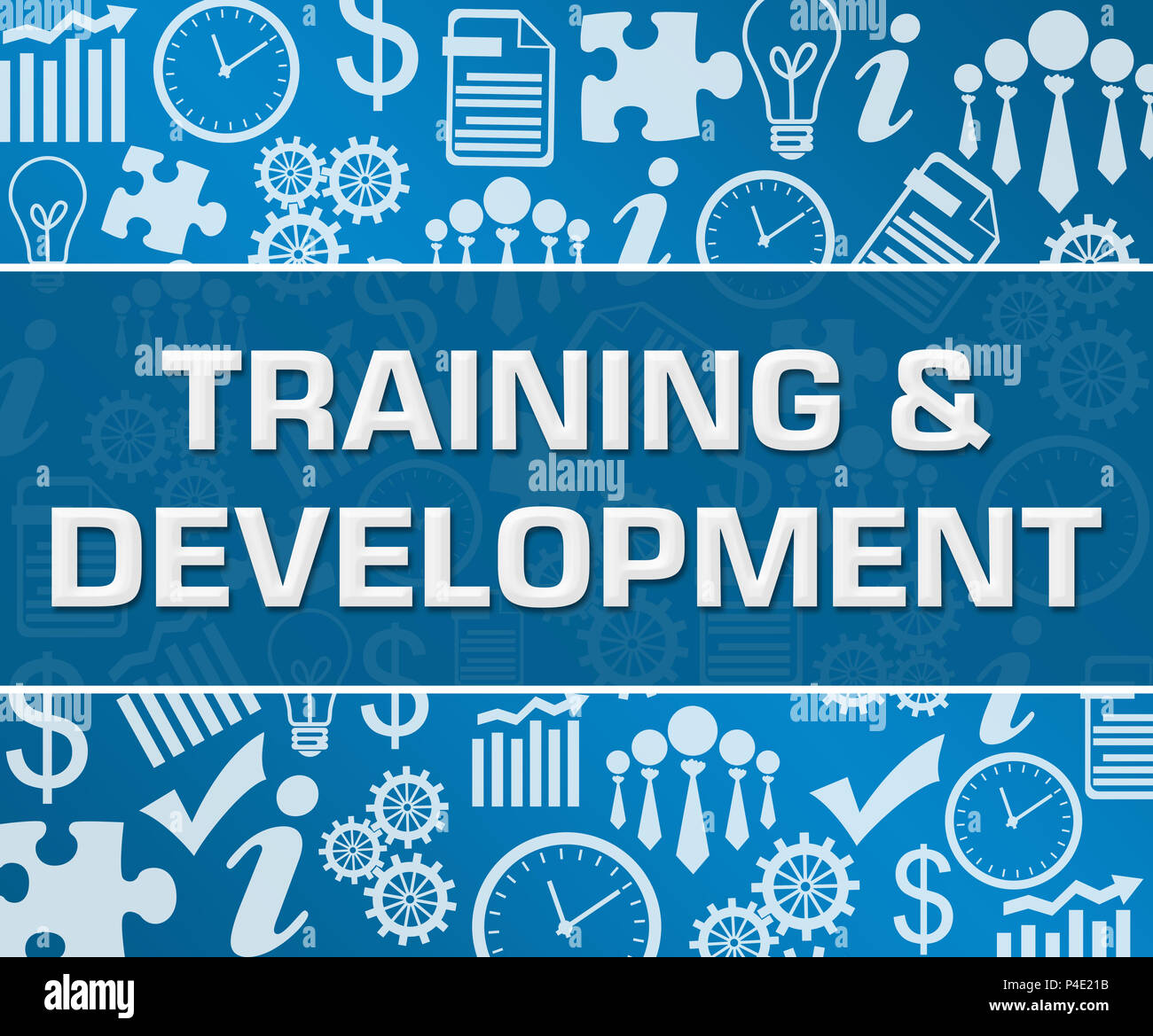 Formazione e Sviluppo Business simboli Texture di sfondo blu Square Foto Stock