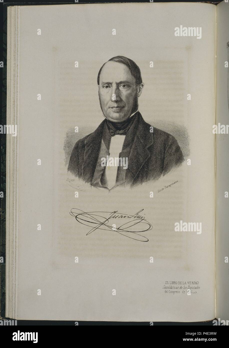 LIBRO DE LA VERDAD - SEMBLANZAS DE LOS DIPUTADOS DEL CONGRESO 1851 - Don Juan Ruiz. Autore: ZARAGOZANO. Posizione: Congreso de los Diputados-ARCHIVO, MADRID, Spagna. Foto Stock