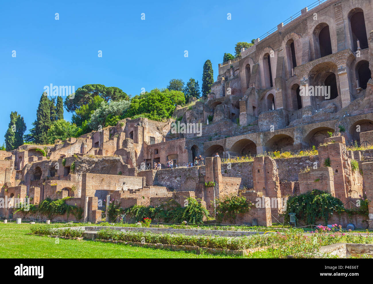 Le antiche rovine romane sul colle Palatino. Foto Stock