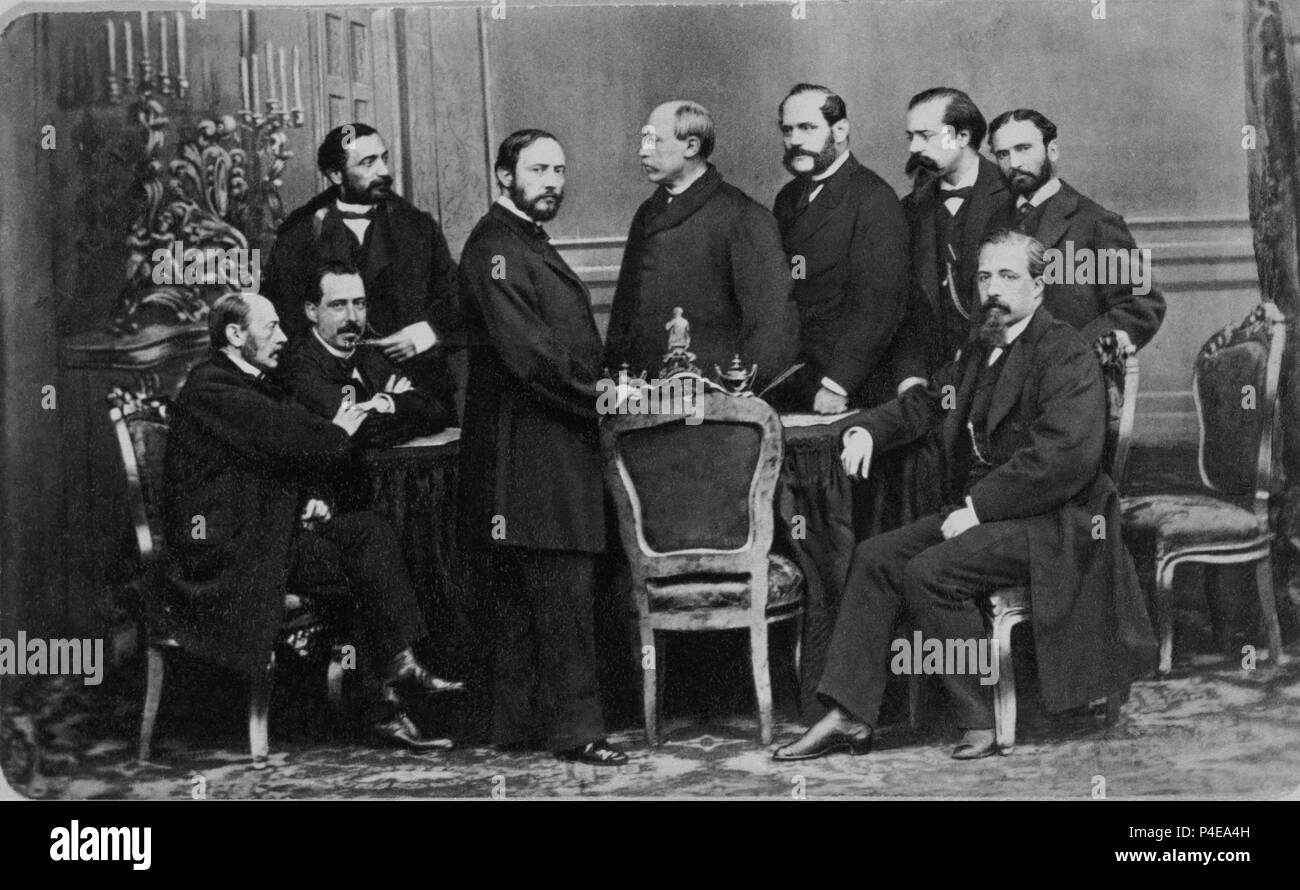 FOTOGRAFIA DEL GOBIERNO EL PROVVISORIA 8 de octubre de 1868 FORMADO POR Francisco Serrano. Autore: Jean Laurent (1816-1886). Posizione: Biblioteca Nacional-COLECCION, Madrid. Foto Stock