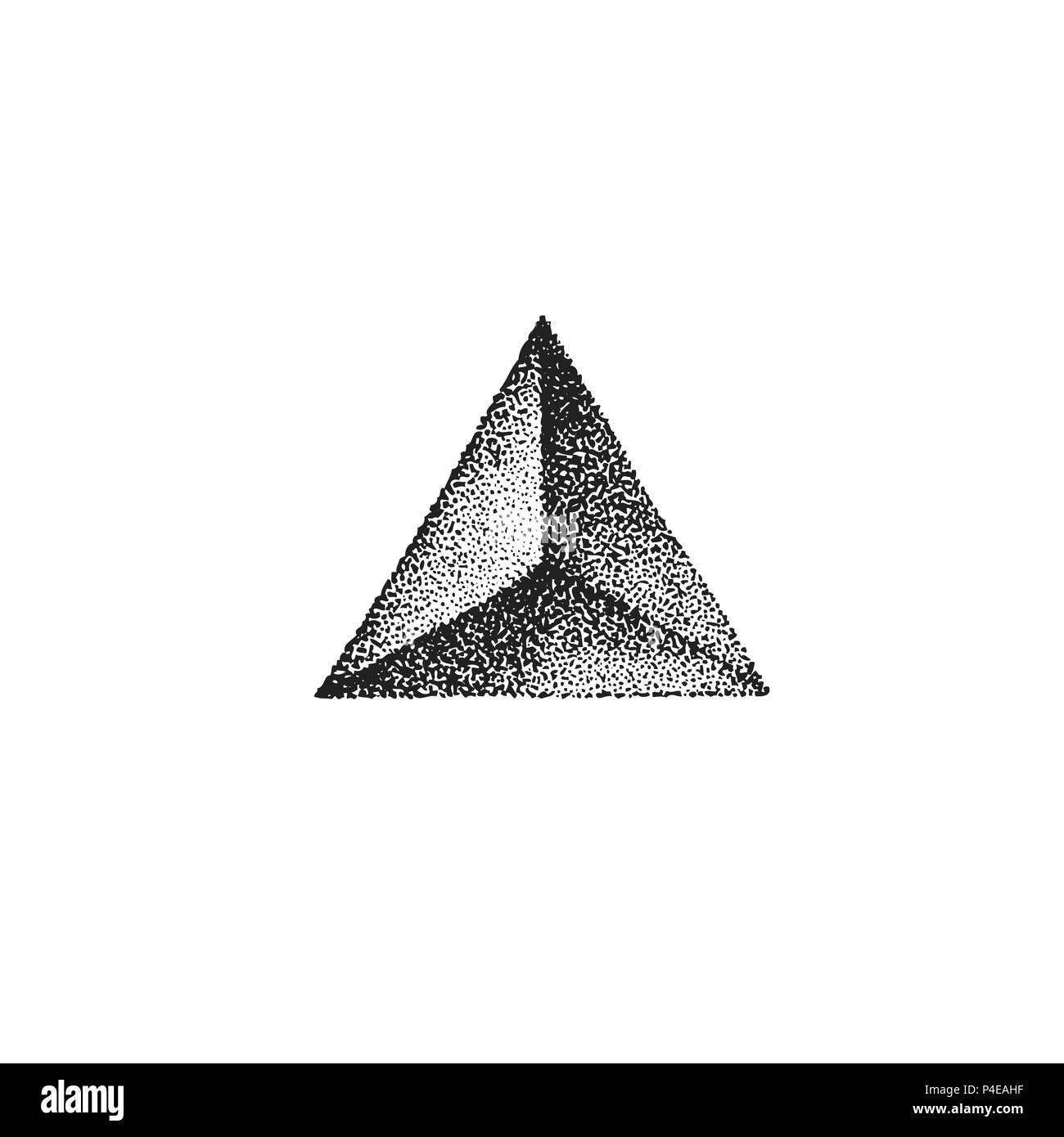 Vettore nero monocromatico retrò dot arte disegnata a mano a prisma a triangolo piramide geometrica blackwork volumetrico elemento di design vintage tattoo decorazione di stile Illustrazione Vettoriale