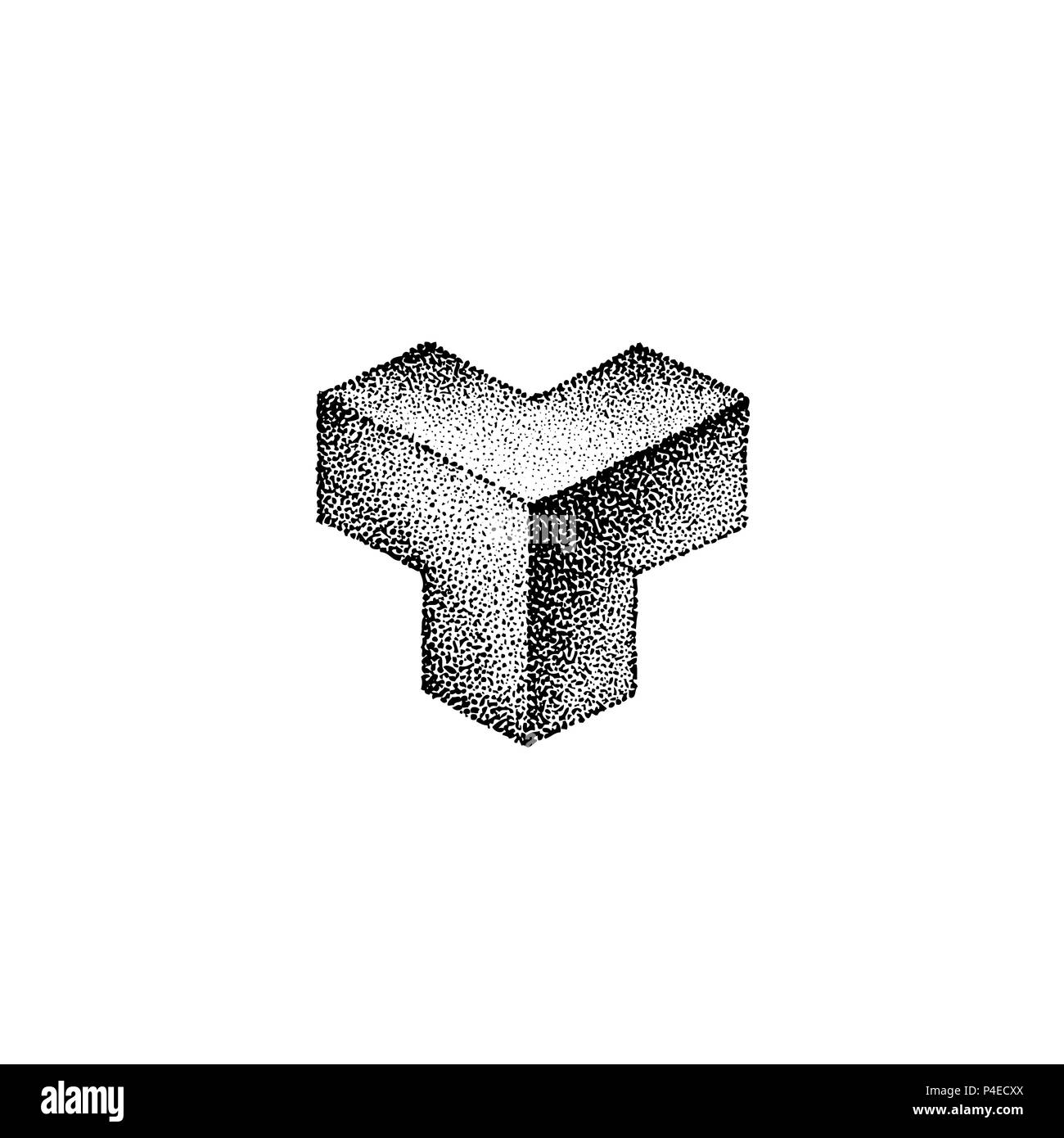 Vettore nero monocromatico retrò dot arte disegnata a mano triangolo cubico geometrico blackwork volumetrico elemento di design vintage stile tatuaggio isolat di decorazione Illustrazione Vettoriale