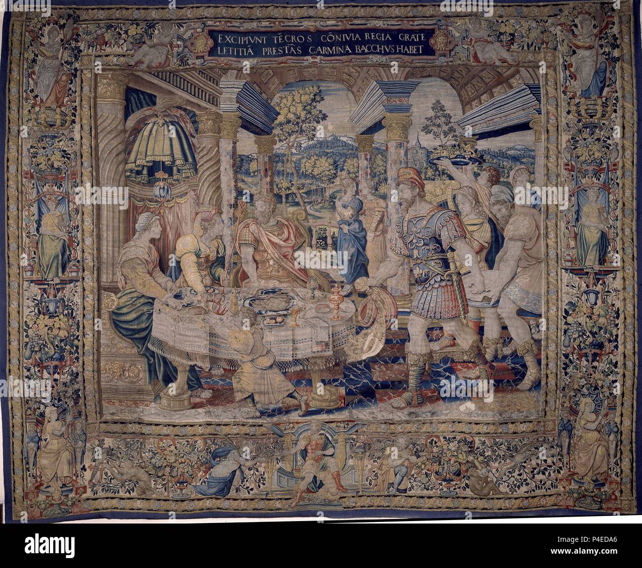 BANQUETE ONU - HISTORIA DE DIDO Y ENEAS - TAPIZ FLAMENCO - siglo XVII - TEJIDO SEDA Y LANA - Serie 116 - 3,82x4,72. Autore: Conelis de Ronde (fl. 1551-1589). Posizione: Congreso de los Diputados-TAPICES, MADRID, Spagna. Foto Stock