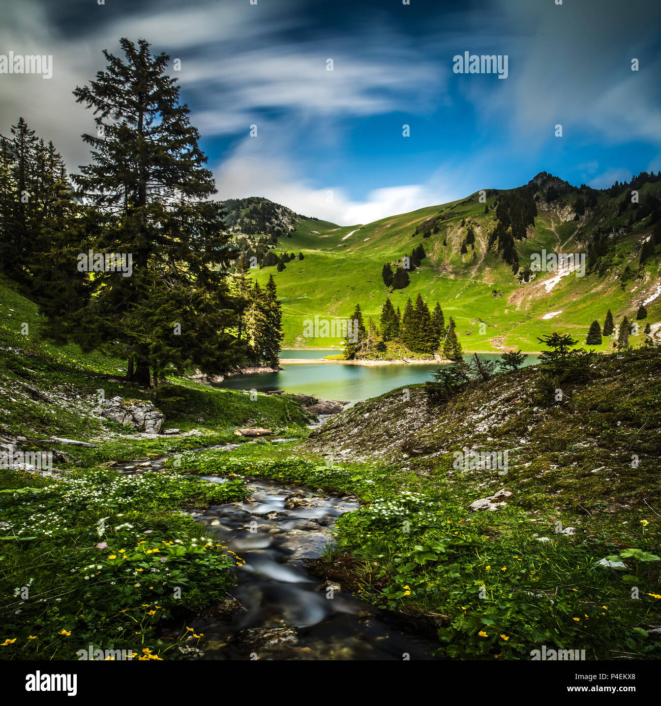 Chrindi lago paesaggio, Stockhorn, Berna, Svizzera Foto Stock