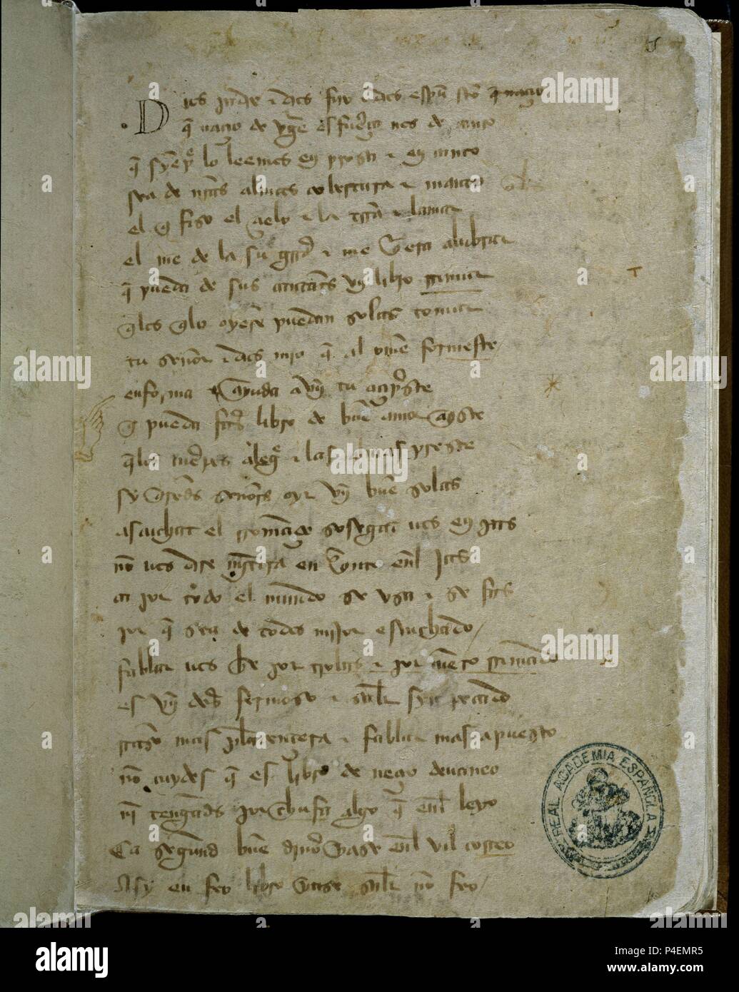 MANUSCRITO DEL LIBRO DEL BUEN AMOR - SIGLO XIV. Autore: Arcipreste de Hita (RUIZ JUAN). Posizione: Academia de la Lengua-COLECCION, MADRID, Spagna. Foto Stock
