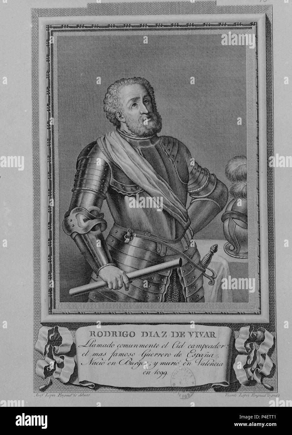RODRIGO DIAZ DE VIVAR - CID CAMPEADOR - GRABADO SIGLO XVIII - 260x355. Autore: Vicente López Enguídanos (1774-c. 1799). Posizione: Biblioteca Nacional-COLECCION, MADRID, Spagna. Foto Stock