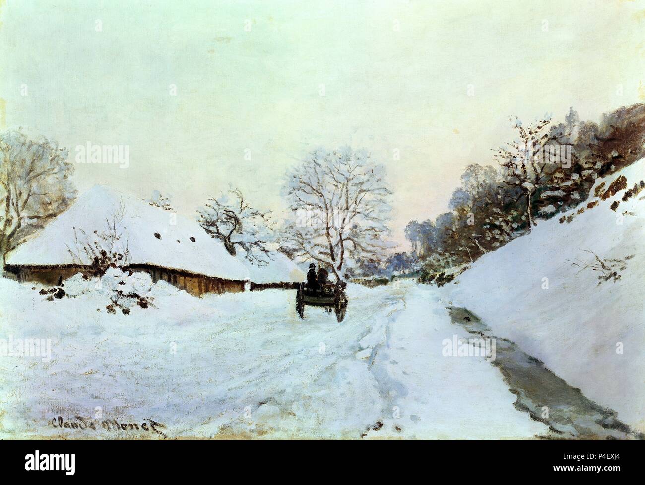 Il carrello o strada sotto la neve a Honfleur - 1865 - 65x92,5 cm - Olio su tela - impressionismo francese. Autore: Claude Monet (1840-1926). Posizione: MUSEE D'Orsay, Francia. Noto anche come: LA CARRETA-NIEVE EN EL CAMINO HACIA HONFLEUR. Foto Stock