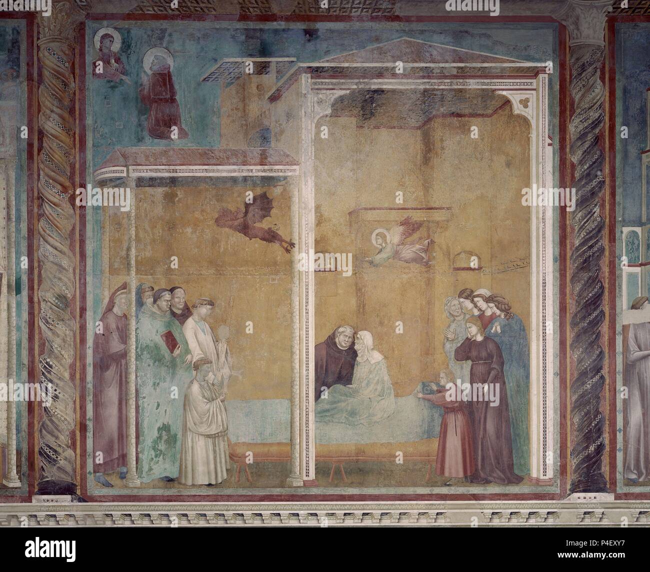 HISTORIA DE SAN FRANCISCO - CONFESION DE LA MUJER DE BENEVENTO - 1297/1300 - Affresco - ESCUELA FLORENTINA. Autore: Giotto di Bondone (1266-1337). Posizione: Basilica de San Francisco, Assisi, Italia. Foto Stock