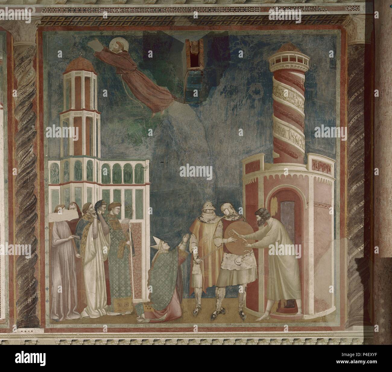 HISTORIA DE SAN FRANCISCO - LIBERACION DEL HEREJE PIETRO DE ASIS - 1297/1300 - Affresco - ESCUELA FLORENTINA. Autore: Giotto di Bondone (1266-1337). Posizione: Basilica de San Francisco, Assisi, Italia. Foto Stock