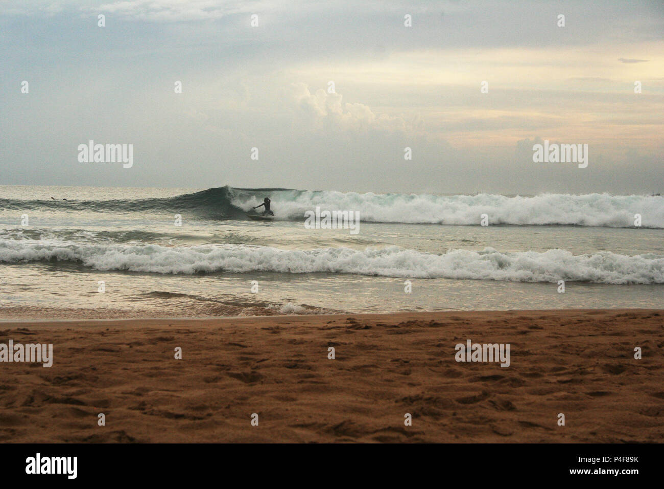 I surfisti al tramonto, Hikkaduwa, Sri Lanka Foto Stock