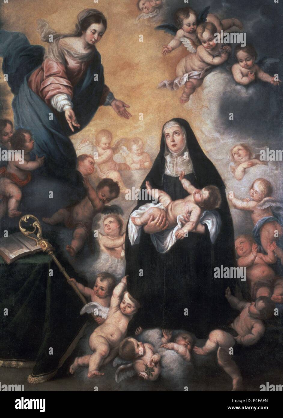 LA VIRGEN ENTREGANDO AL NIÑO A SANTA GERTRUDIS - siglo XVII - BARROCO SEVILLANO. Autore: Juan Ruiz Soriano (1701-1763). Posizione: MUSEO MARES-COLECCION, Barcelona, Spagna. Foto Stock