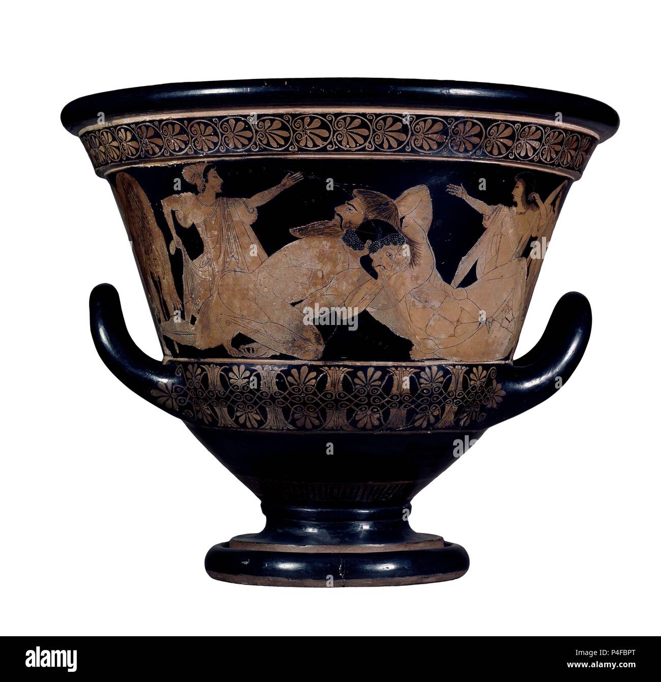 CRATERA DE FIGURAS TRICOLORES - COMBATE DE HERCULES Y ANTEO. Autore: Euphronius (6th-5th cent.). Posizione: MUSEO DEL LOUVRE-ceramica, Francia. Foto Stock