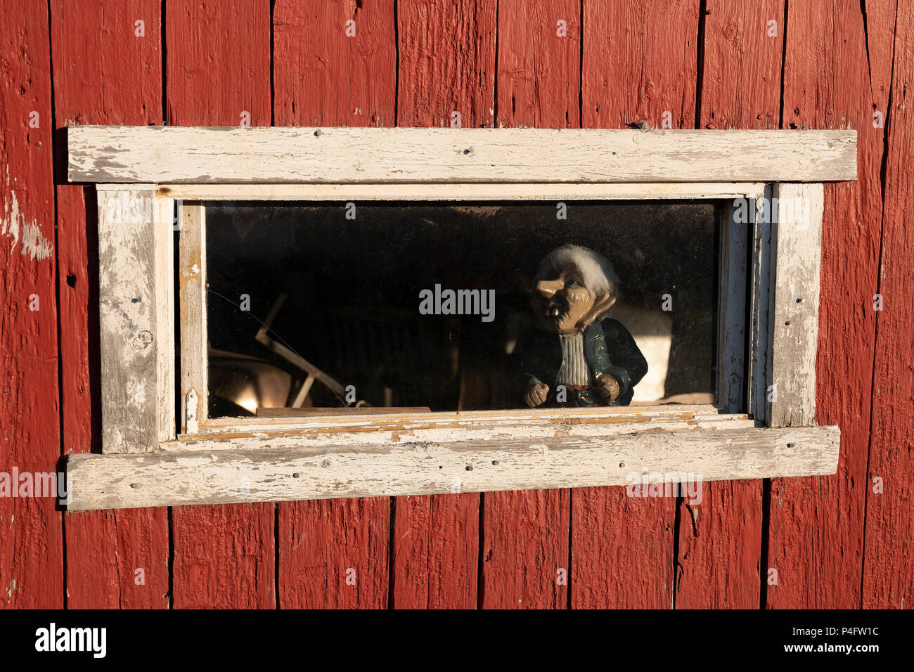 Osservazione della vita in una cabina rosso a BUD, Norvegia. Foto Stock