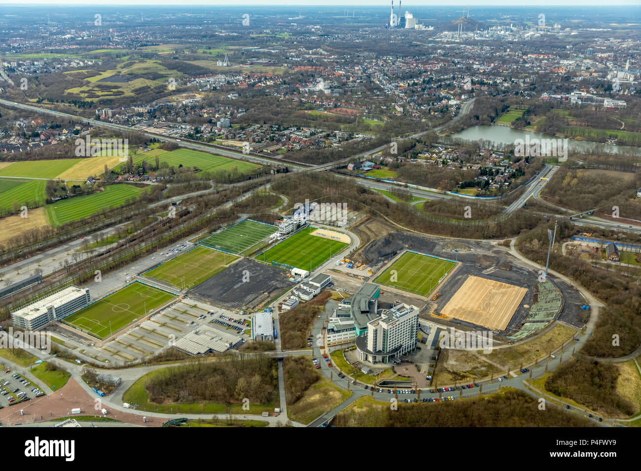 Campo Schalker, Arena su Schalke, Veltins Arena, medicos.AufSchalke Reha GmbH & Co. KG, motivi di S04 Schalke associazione con la ricostruzione di Foto Stock