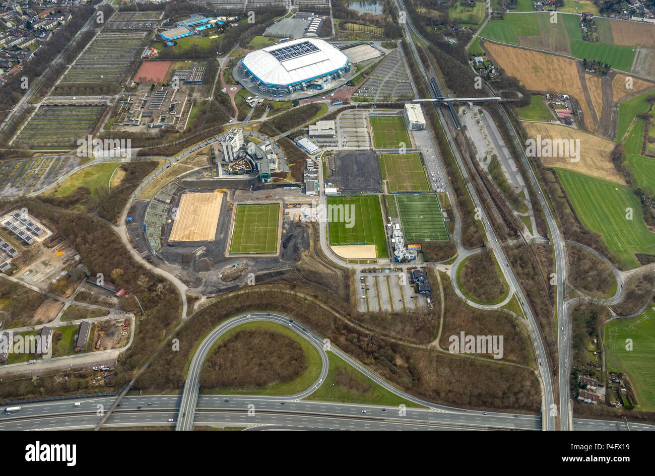 Campo Schalker, Arena su Schalke, Veltins Arena, medicos.AufSchalke Reha GmbH & Co. KG, motivi di S04 Schalke associazione con la ricostruzione di Foto Stock