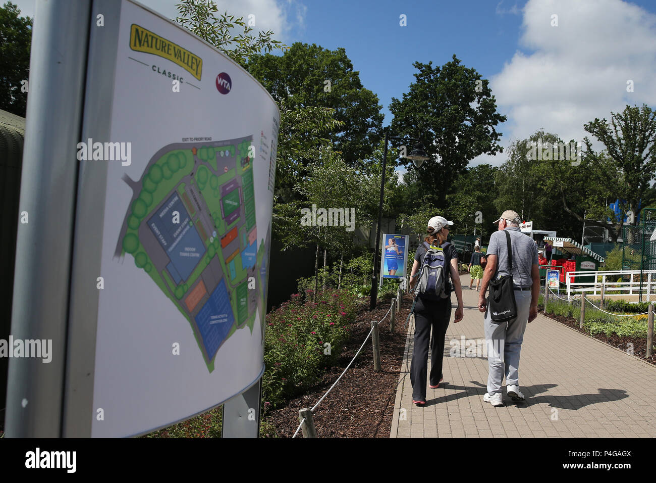 Scene in generale i dintorni i motivi al Priory club davanti a giocare. Natura Valle Classic 2018, internazionale di tennis femminile, giorno 5 al Edgbaston Priory Club a Birmingham, Inghilterra su Venerdì 22 Giugno 2018. pic da Andrew Orchard/Alamy Live News Foto Stock