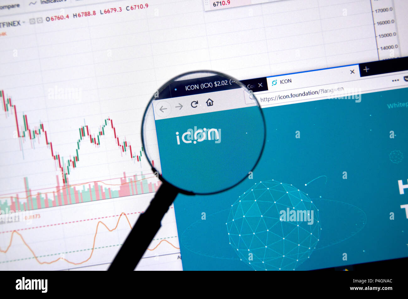 MONTREAL, Canada - 20 giugno 2018: Icona crypto valuta home page. Cryptocurrency è una valuta digitale in cui le tecniche di crittografia che vengono utilizzati per il gene Foto Stock