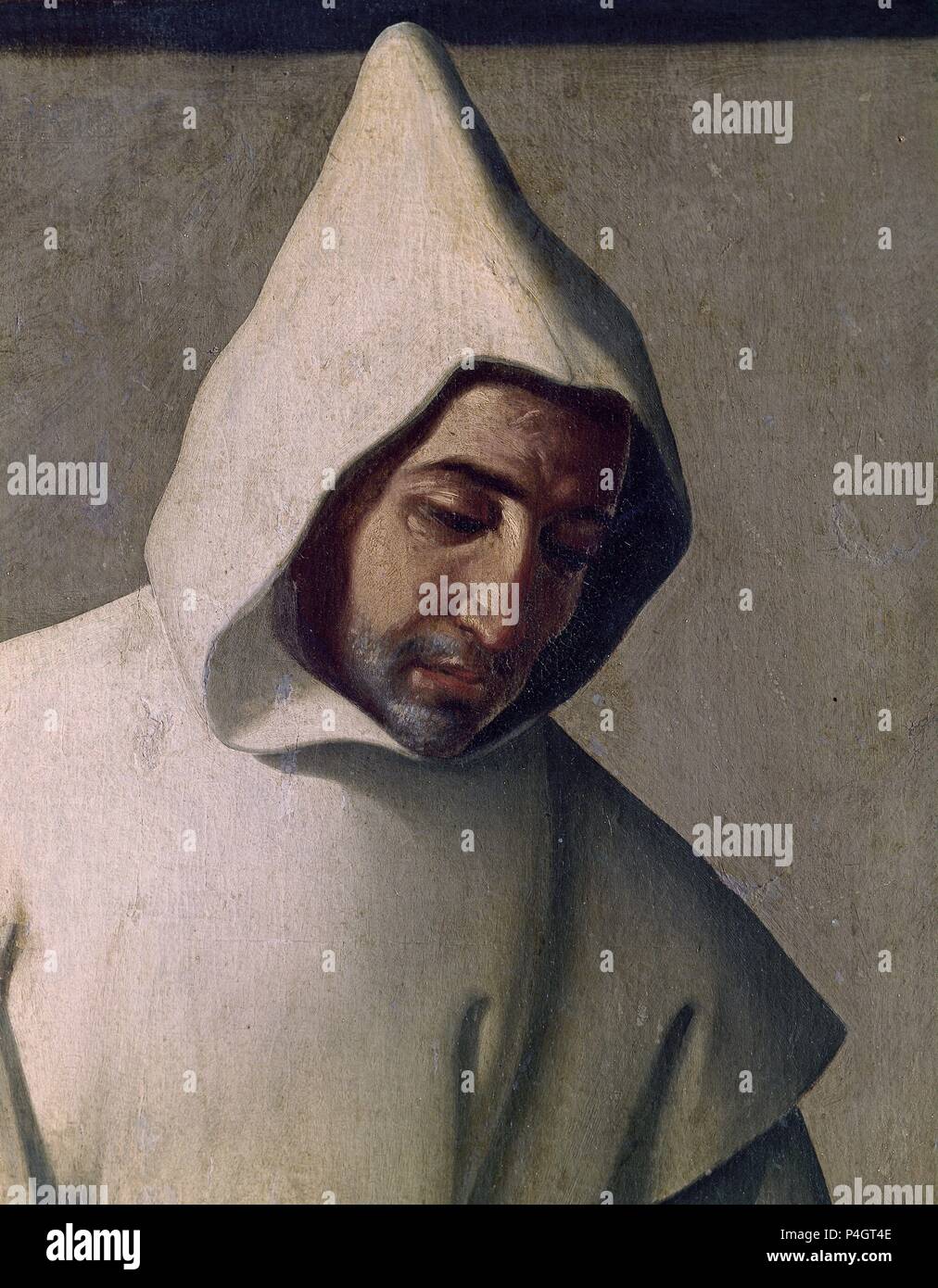 SAN HUGO EN EL REFECTORIO-DET. Autore: Francisco de Zurbaran (c. 1598-1664). Posizione: Museo de Bellas Artes-CONVENTO DE LA MERCED CALZAD, Sevilla, Sevilla, Spagna. Foto Stock