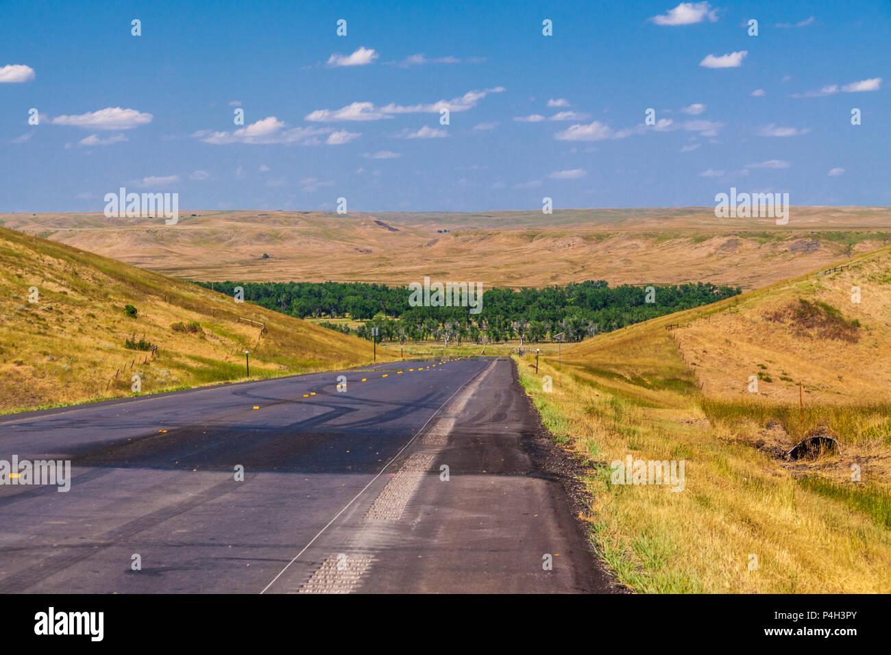 Scenic highway attraverso il South Dakota praterie area, tra Rapid City e il South Dakota Parco nazionale Badlands. Foto Stock Scenic highway attraverso il South Dakota praterie area, tra Rapid City e il South Dakota Parco nazionale Badlands. Foto Stock