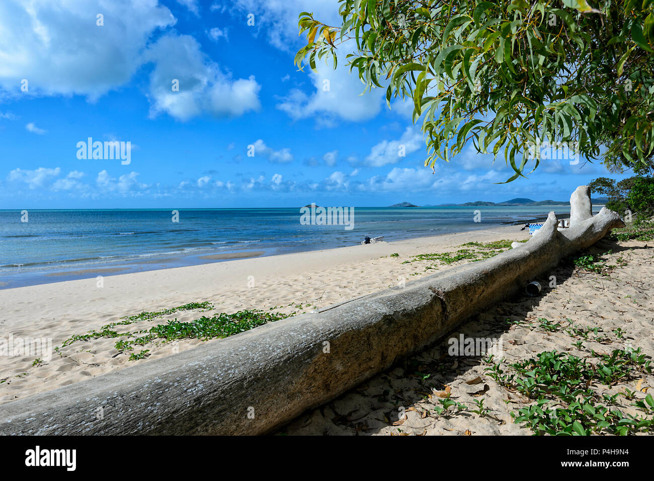 Vista panoramica della spiaggia di sabbia a Punsand Bay, Cape York Peninsula, estremo Nord Queensland, FNQ, QLD, Australia Foto Stock