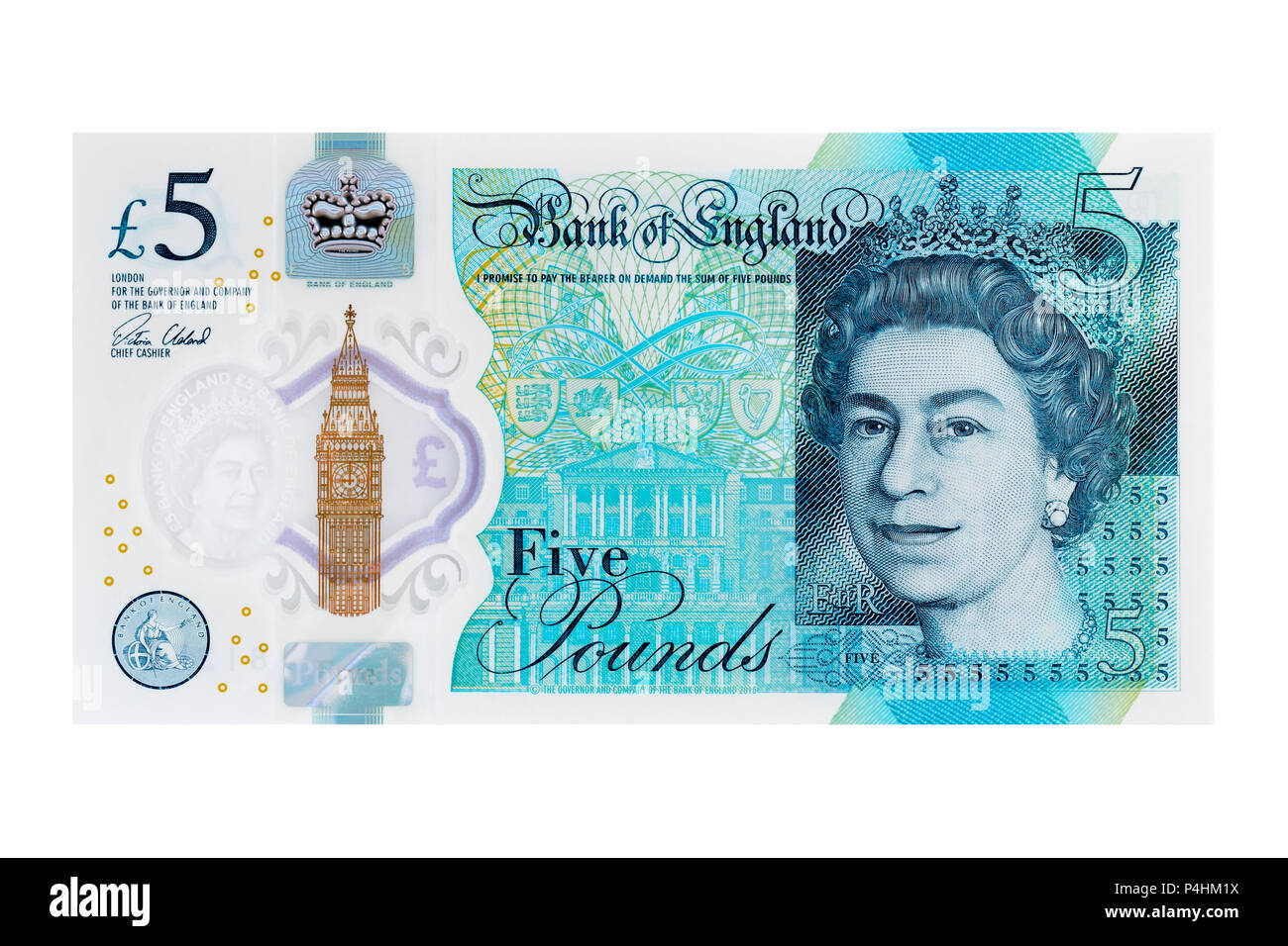 Nuovo 5 Pound nota, UK, tagliate Foto Stock