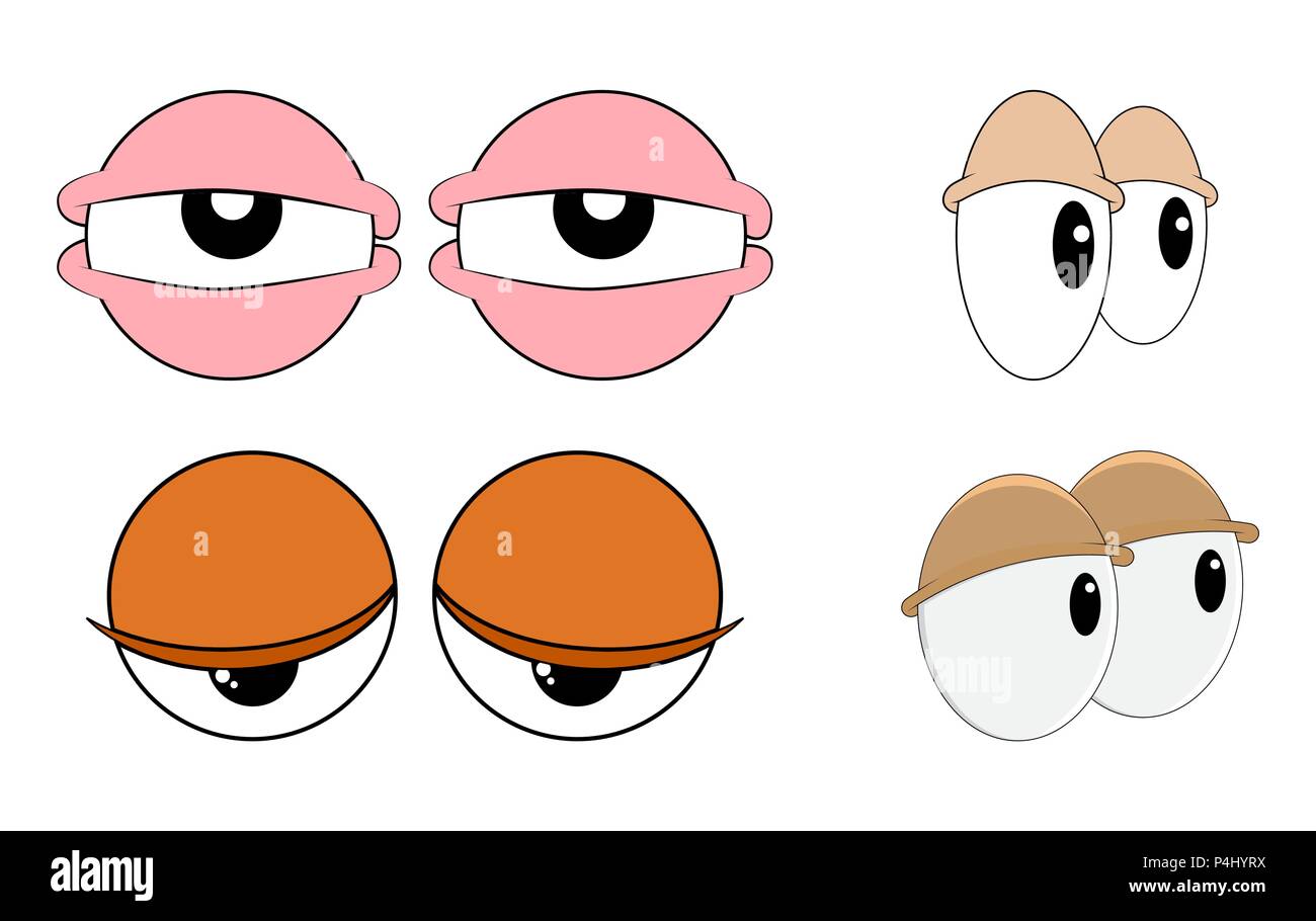 Stanco, sleepy occhi impostata per il personaggio dei fumetti design vettore isolato su bianco Illustrazione Vettoriale