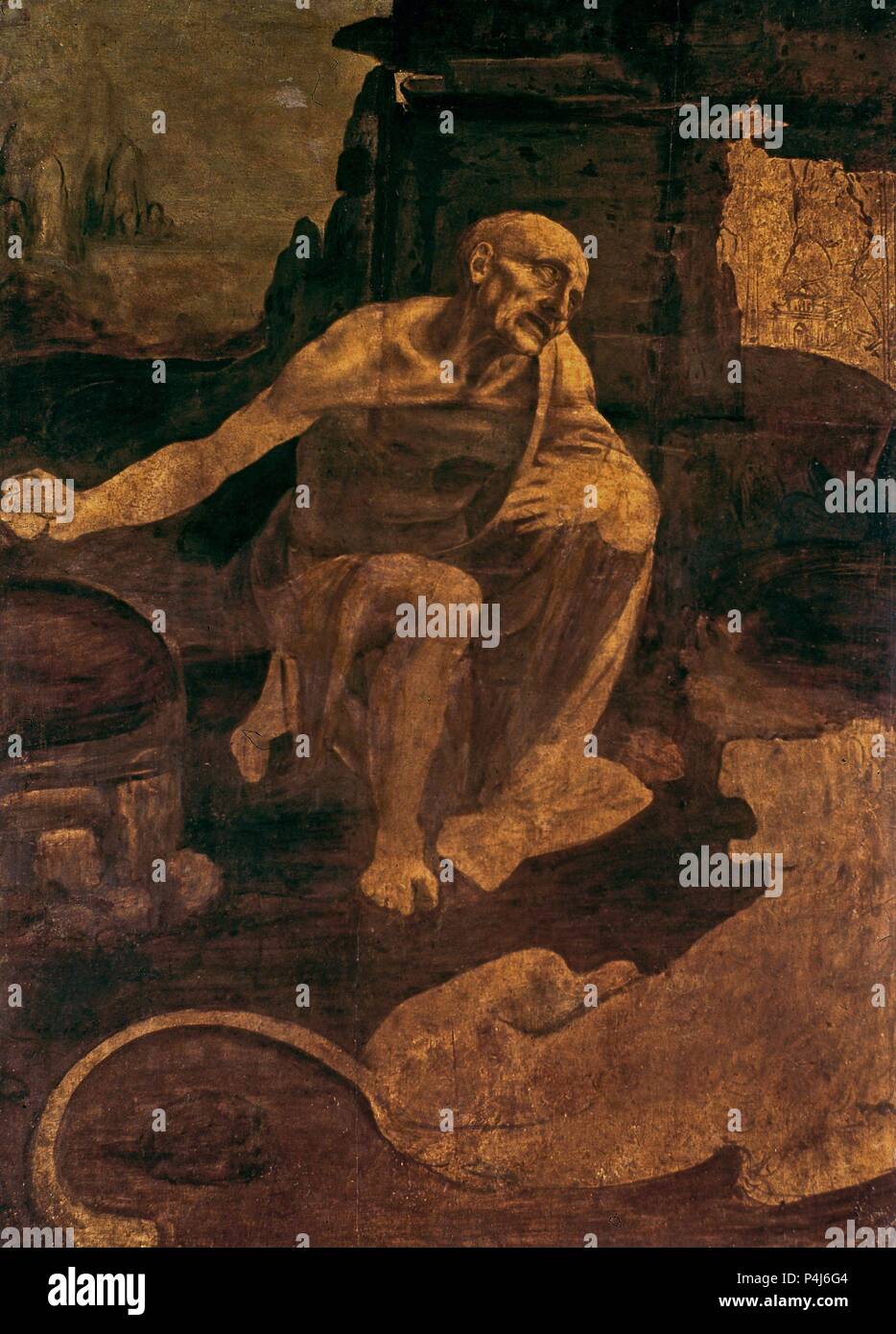 San Girolamo - 1480 - 103x73,5 cm - olio e tempera su legno di noce. Autore: Leonardo da Vinci (1452-1519). Posizione: MUSEOS VATICANOS-pinacoteca, VATICANO. Noto anche come: San Jeronimo; San Jeronimo penitente. Foto Stock San Girolamo - 1480 - 103x73,5 cm - olio e tempera su legno di noce. Autore: Leonardo da Vinci (1452-1519). Posizione: MUSEOS VATICANOS-pinacoteca, VATICANO. Noto anche come: San Jeronimo; San Jeronimo penitente. Foto Stock