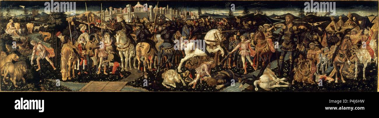 Il trionfo di Davide e Saul - ca.1445-55 - tempera su legno - 43,2x177,8 - Rinascimento italiano. Autore: Francesco Pesellino (c. 1422-1457). Posizione: National Gallery di Londra, Inghilterra. Noto anche come: DAVID GOLIAT Y. Foto Stock