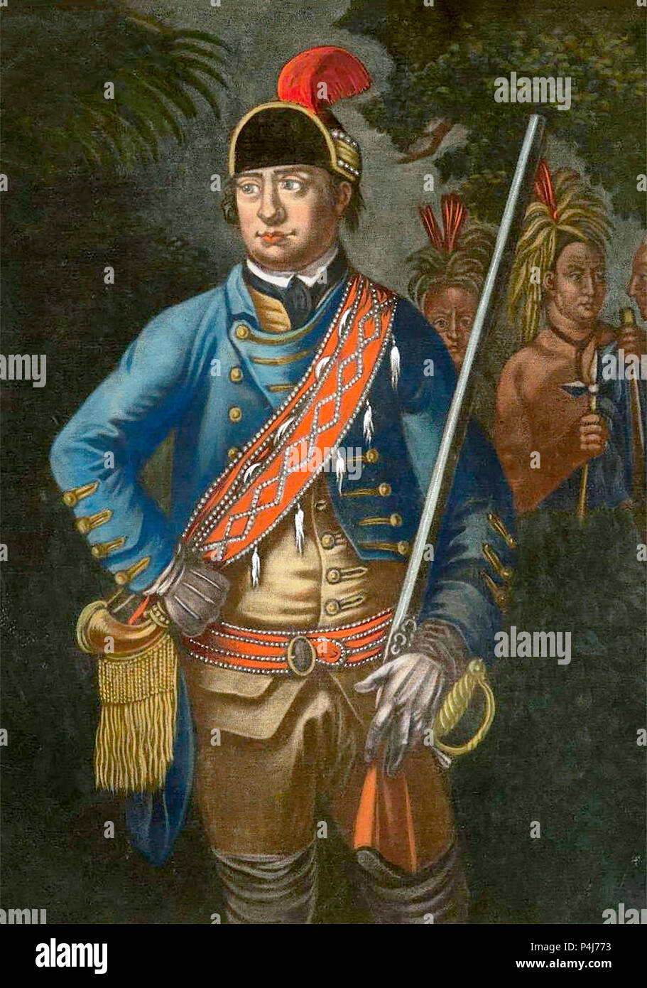 Un colore mezzatinta di una rappresentazione di ranger americano Robert Rogers. (Non sono noti fattezze di Rogers realizzato dalla vita.) - 1776 Foto Stock