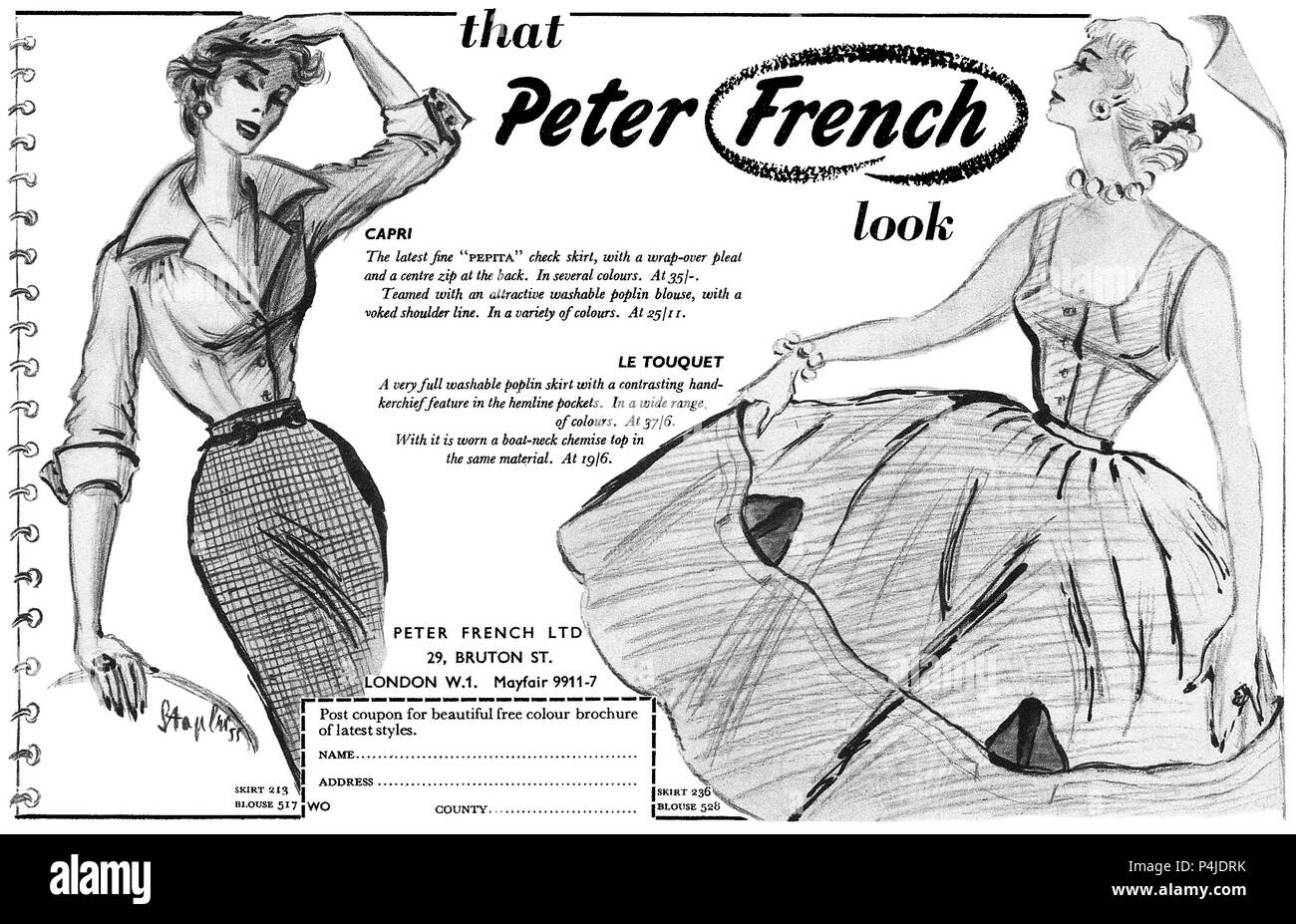 1955 British pubblicità per Pietro francese Mode Ladies. Foto Stock