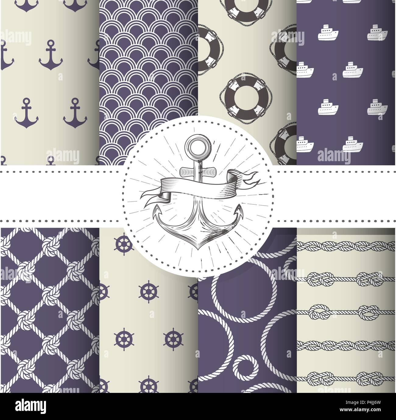 Set di marine e gli sfondi nautico - tema di mare perfetta raccolta di modelli Illustrazione Vettoriale