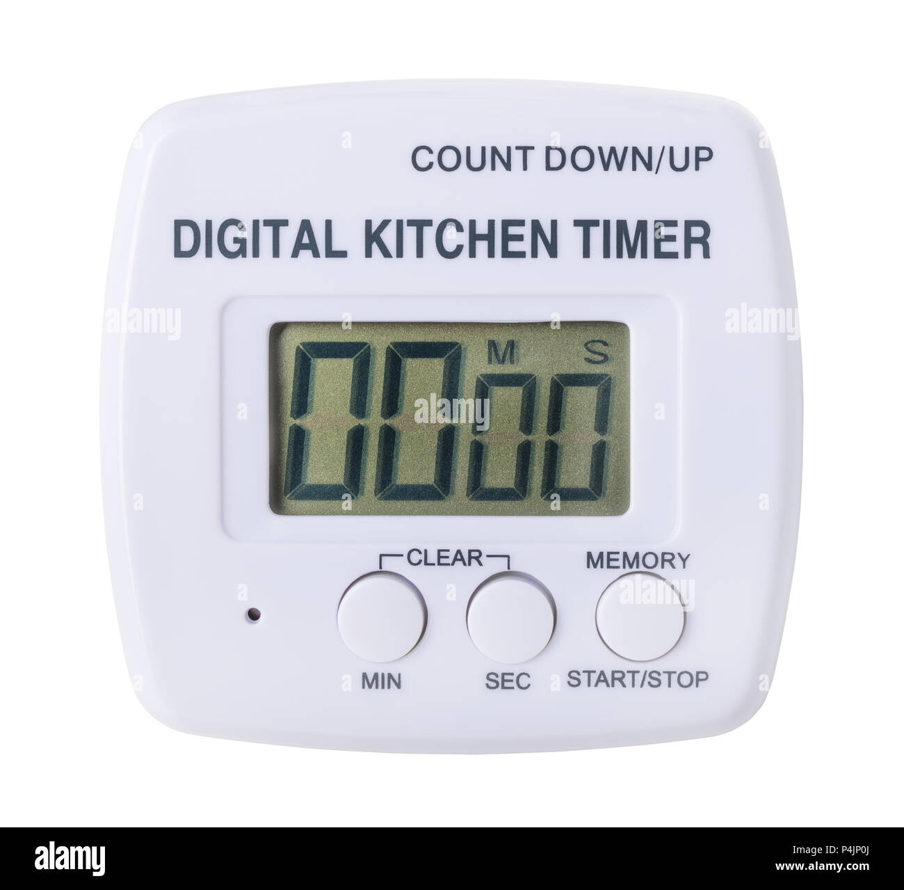 Cucina in plastica timer digitale isolato su sfondo bianco Foto Stock