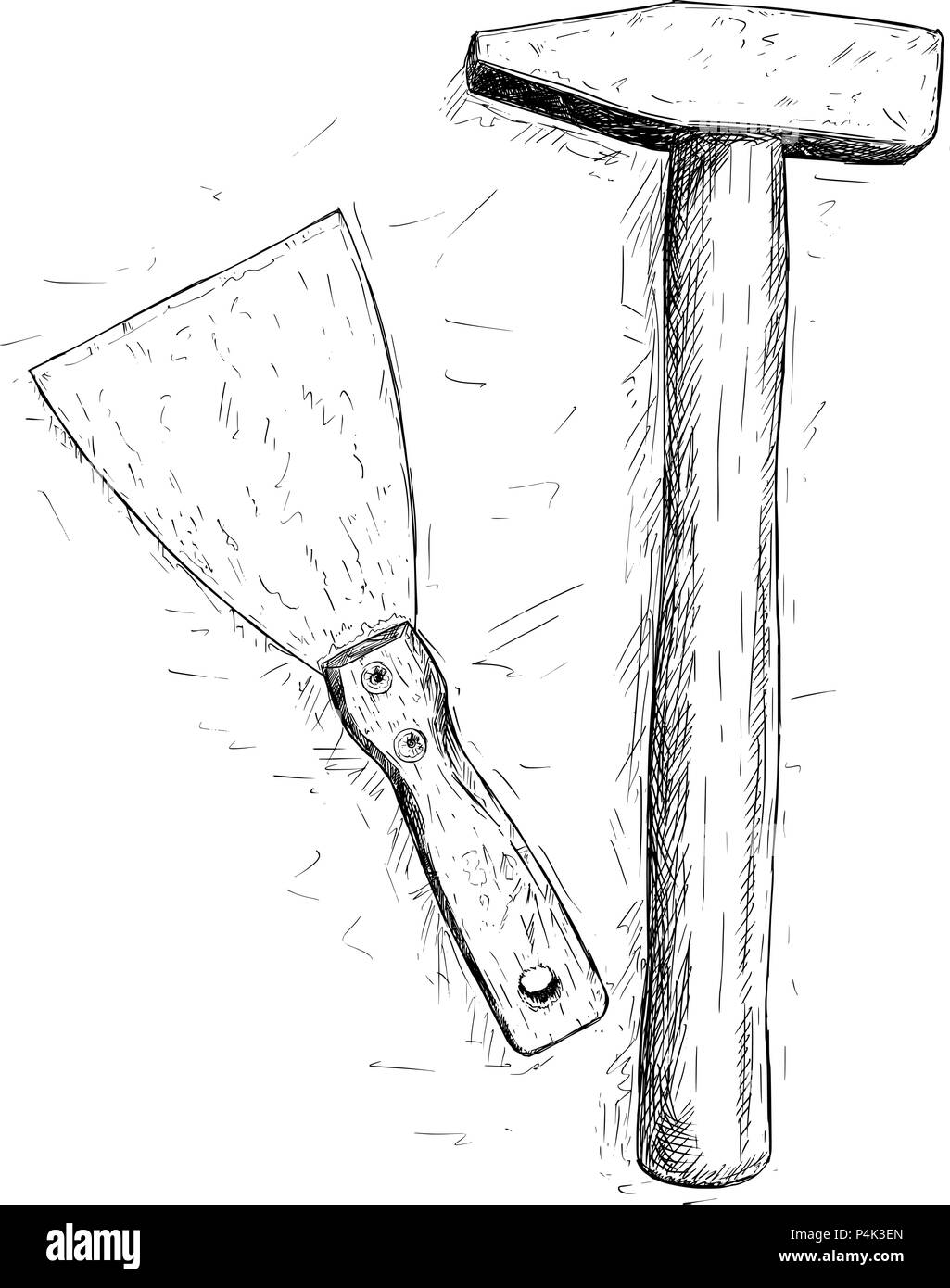 Vettore di disegno artistico illustrazione del martello e lama di riempimento Illustrazione Vettoriale