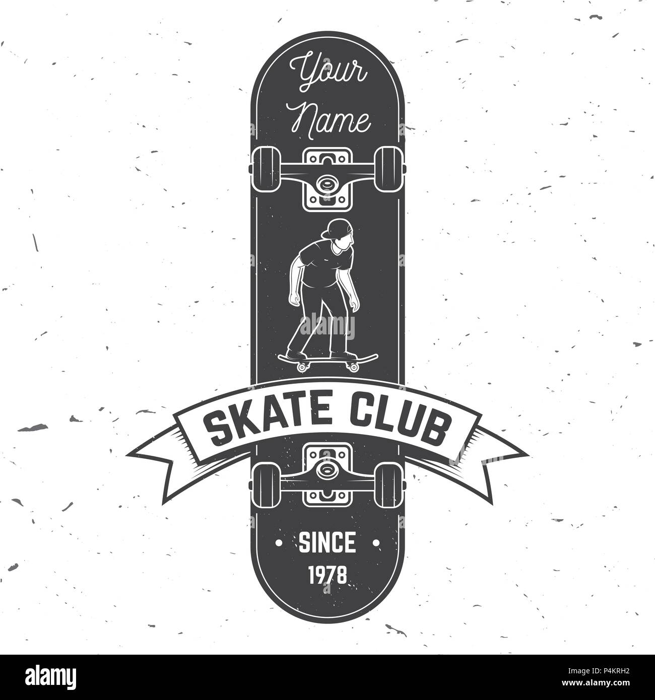 Struttura di pattino club badge. Illustrazione Vettoriale. Per skate club emblemi, segni e t-shirt design. Vintage design tipografia con skateboard. Illustrazione Vettoriale