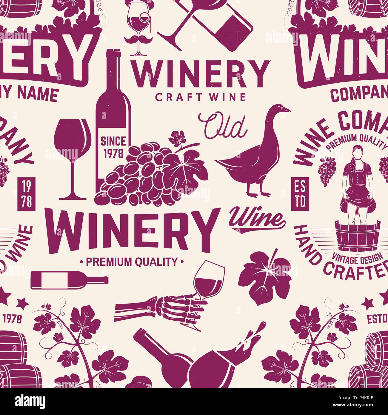 Cantina seamless pattern o sfondo. Illustrazione Vettoriale. Retrò design tipografia per Cantina Azienda, negozi, bar, pub, branding e ristorante business. Sfondo per le schede, i menu relativi al vino Illustrazione Vettoriale