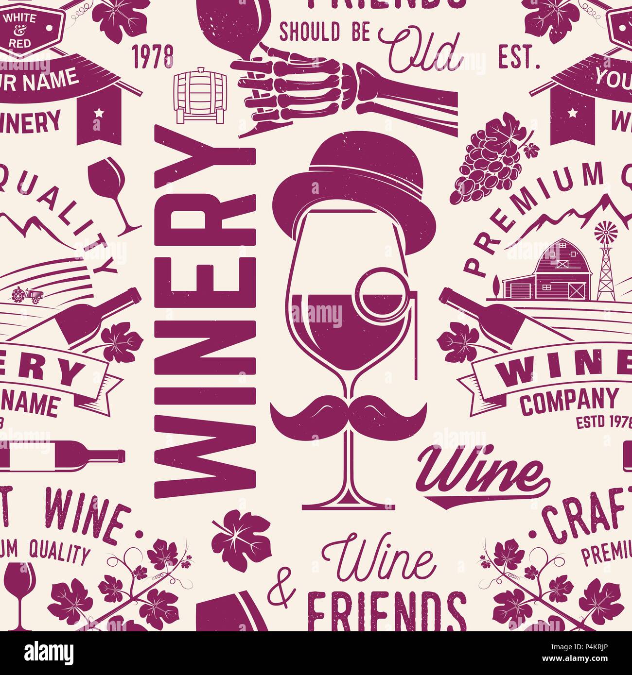 Cantina seamless pattern o sfondo. Illustrazione Vettoriale. Retrò design tipografia per Cantina Azienda, negozi, bar, pub, branding e ristorante business. Sfondo per le schede, i menu relativi al vino Illustrazione Vettoriale