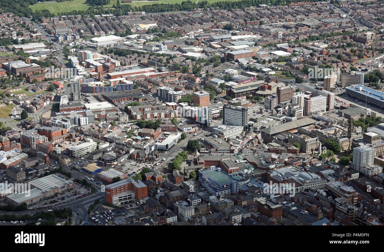 Vista aerea del centro della citta' di Preston, Lancashire Foto Stock