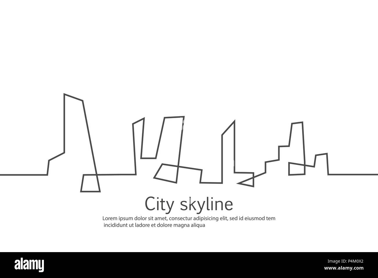La silhouette della città in un appartamento di stile. Moderno paesaggio urbano. Illustrazioni vettoriali. Città grattacieli Ufficio edilizia orizzonte.rappresentazione in linea continua Illustrazione Vettoriale