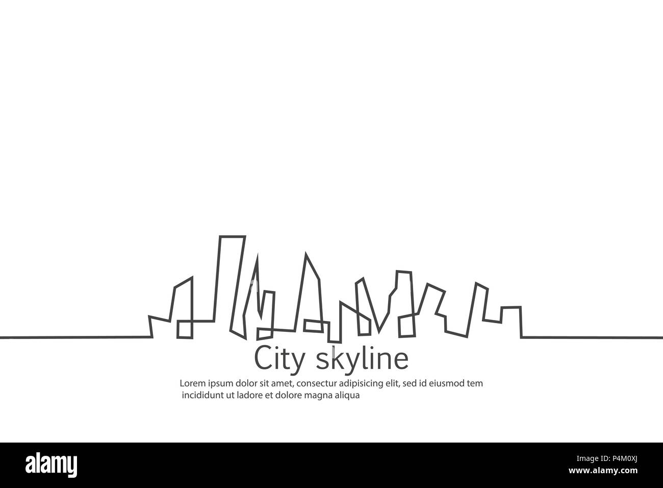 La silhouette della città in un appartamento di stile. Moderno paesaggio urbano. Illustrazioni vettoriali. Città grattacieli Ufficio edilizia orizzonte.rappresentazione in linea continua Illustrazione Vettoriale