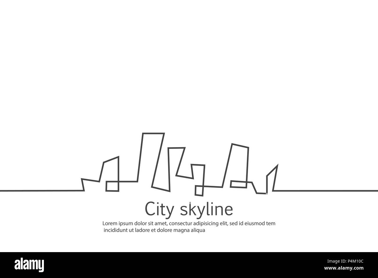 La silhouette della città in un appartamento di stile. Moderno paesaggio urbano. Illustrazioni vettoriali. Città grattacieli Ufficio edilizia orizzonte.rappresentazione in linea continua Illustrazione Vettoriale