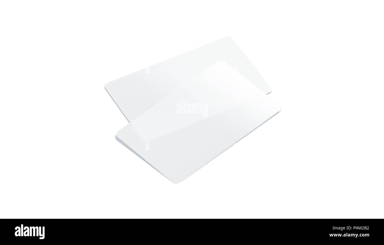 Bianco trasparente in plastica business cards mockup isolato, rendering 3d. In pvc trasparente biglietti da visita mock up con angoli arrotondati. Vuoto orizzontale acrilico cust Foto Stock