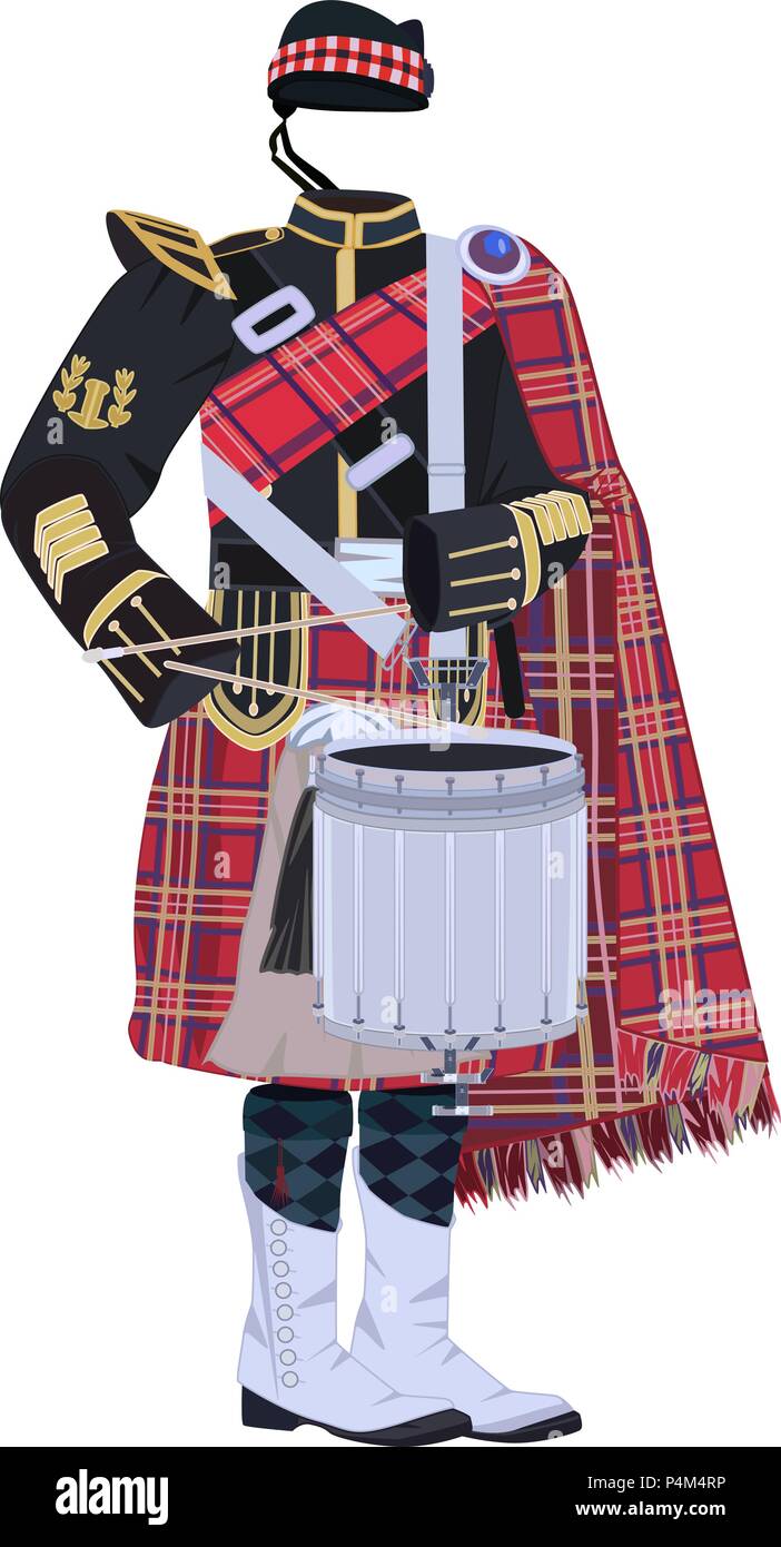 Vettore tradizionale scozzese di abbigliamento, tenor drum Illustrazione Vettoriale
