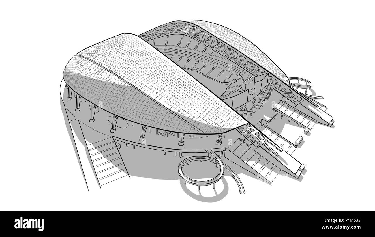 Mano bozzetto del stadio principale a Sochi. Illustrazione Vettoriale