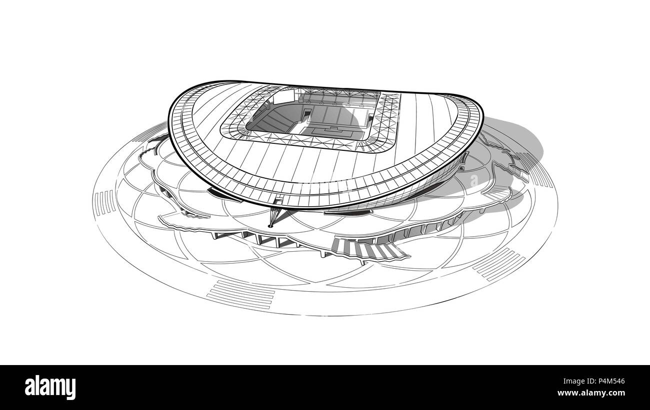 Mano bozzetto del stadio principale a Kazan. Illustrazione Vettoriale