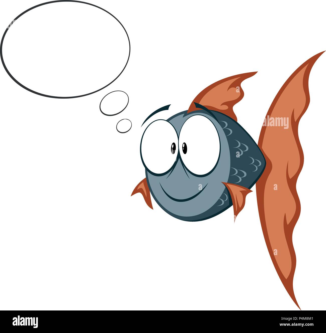 Cartoon goldfish (blu e arancione) sorridente con bolle di testo Illustrazione Vettoriale