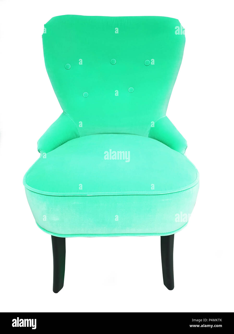 Colore verde Sedia comfort designer, morbido e moderno sedia sedia di velluto isolato su sfondo bianco con percorso di clipping. Foto Stock
